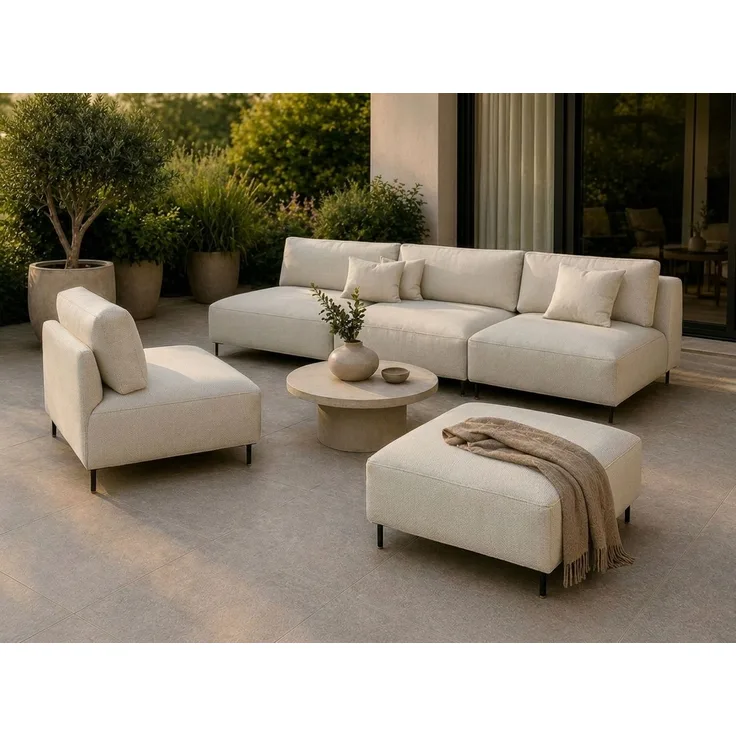 Garten Lounge Set SUN – Outdoor Möbel Set mit Sofa, Sessel und Hocker, UV-beständig und wasserabweisend