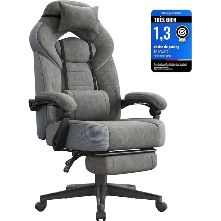 SONGMICS Gaming-Stuhl, Bürostuhl, Computerstuhl, ergonomisches Design, mit Fußstütze, verstellbares Kopfkissen – Bild 1