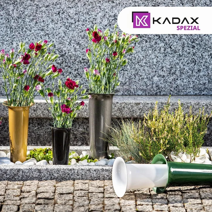 KADAX Vase, Fläschchen für Friedhof, 35 cm, künstliche Blumen, angetriebene Spitze, Graphit – Bild 9