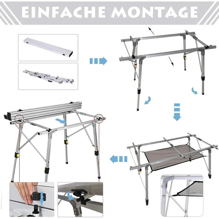 Outsunny Picknick Klapptisch, Falttisch, Höhenverstellbarer Campingtisch, Inkl. Tragetasche, Aluminium, Silber, 120 x 70 x 58-73 cm – Bild 5