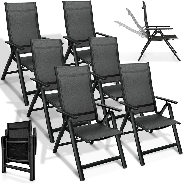 tillvex Gartenstuhl Premium 6 Stück Schwarz klappbar aus Aluminium | Hochlehner mit Armlehnen | Klappstuhl verstellbar | Klappsessel Balkon Garten Terrasse – Bild 1