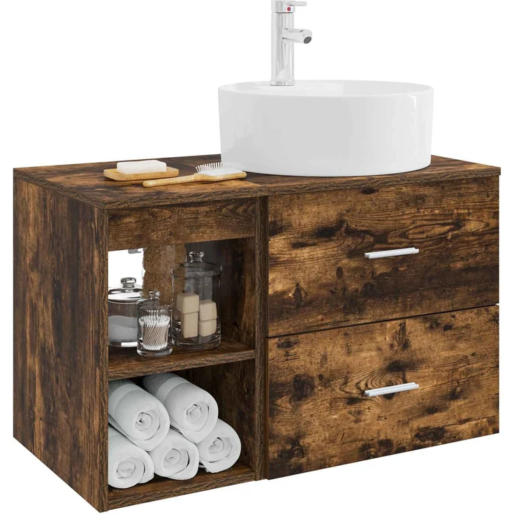 vidaXL Badezimmerschrank-Set 2 stk. Geräucherte Eiche 3403908 – Bild 3