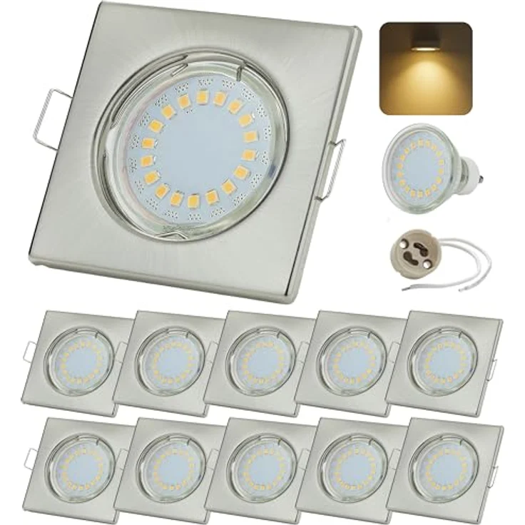 Sweet LED LED Einbaustrahler 10er Set 5W GU10 Deckenspots 230V eckig chrom-gebürstet, LED fest integriert, 3000K-Warmweiß, Deckenspots, Deckenstrahler, Einbauleuchten – Bild 2