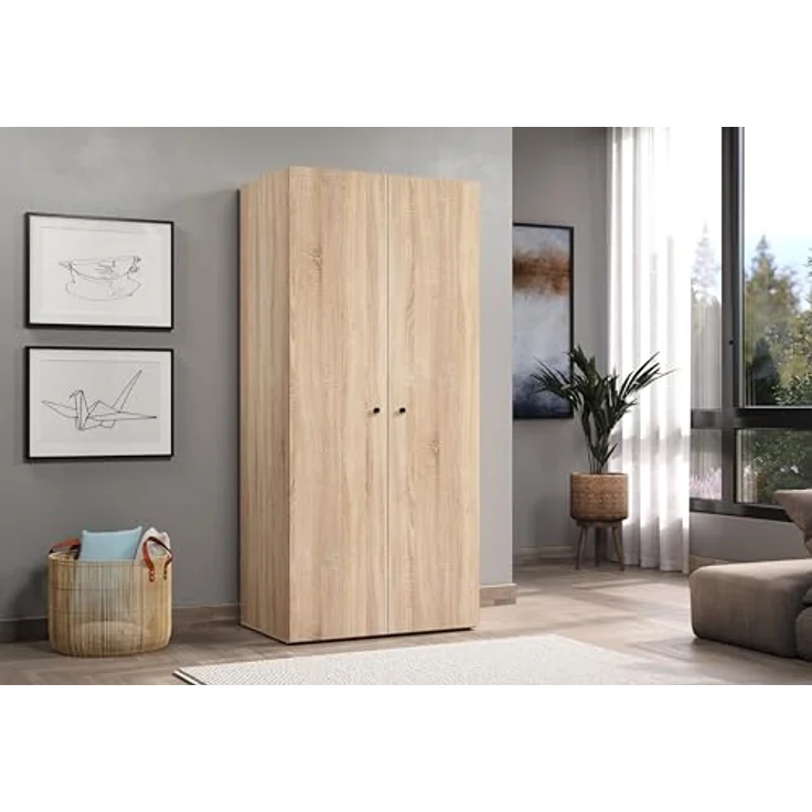 trendteam smart living - Basics - Kleiderschrank - Eiche - Garderobenschrank mit 2 Türen, 1 Hutablage und 1 Kleiderstange - (BxHxT) 81 x 176 x 51 cm - Moderner Stil – Bild 2