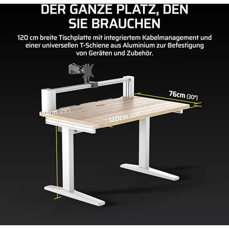 Corsair Platform:4 – 120 cm x 76 cm, Stehender Computer Home Office Gaming-Schreibtisch, Kabelmanagement, USB-Anschluss, Monitorarm Inbegriffen – Weißkiefer Beize – Bild 3