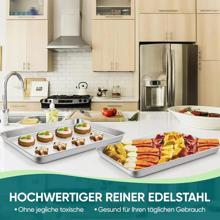 Joyfair Edelstahl Backblech 2er Set 40,5x30,5x2,5cm Fettpfanne - Rostfrei – Bild 5