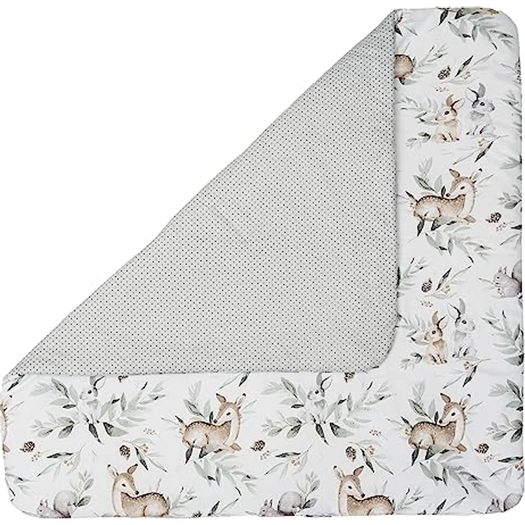 Medi Partners Steckkissen 100% Baumwolle 75x75 cm Einschlagdecke Babyhörnchen doppelseitig weich ganzjährig multifunktional antiallergisch Babys (Hirsch in Blättern) – Bild 4