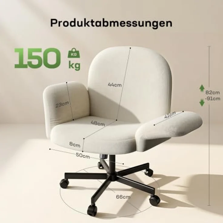 Marsail Schminktisch Stuhl,verstellbaren 180° Armlehnen &105° Rückenlehne | bis 150kg Höhenverstellbar 360° Drehfunktion, weicher Chenille-Stoff, Extra breiter Sitz für Schneidersitz, Lesen & Relaxen – Bild 2