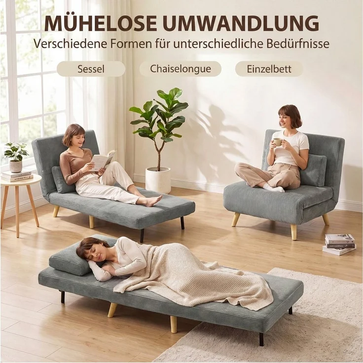 HOMCOM Schlafsofa Schlafsessel 3 in 1 mit Bettfunktion, Verstellbarer Rückenlehne, Set 1 Teile, 3-in-1, Click-Clack, Rückenlehne 6-fach – Bild 4
