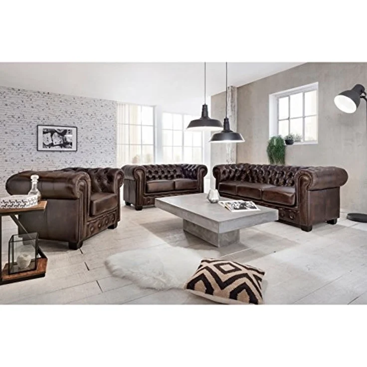 Chesterfield Sessel antik braun Echtleder 100x72x90 cm massivum Serie Chesterfield Ledersessel Clubsessel Wohnzimmer Herrensessel – Bild 2