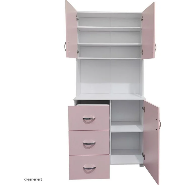 HTI-Living Hochschrank Badschrank Rosa Weiß (1 Stück, 1-St, 1 Schrank) Hochschrank 6 Regalfächer 3 Schubladen – Bild 4