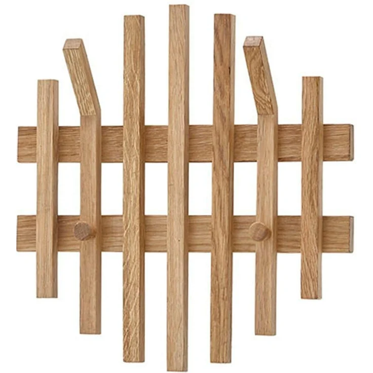 Garderobenpaneel >BANTRY< 4 Haken, Lamellen, in Eiche, Massivholz - 38x40x11cm (BxHxT) – Bild 2