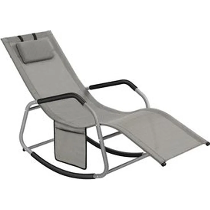 Songmics Schaukelstuhl, Liegestuhl, Stopper als Umkippschutz, verstellbare Kopfstütze, Stahlrahmen, atmungsaktiv, Seitentasche, 156,2 x 97,3 x 151 cm, taubengrau GCB230G01 – Bild 6