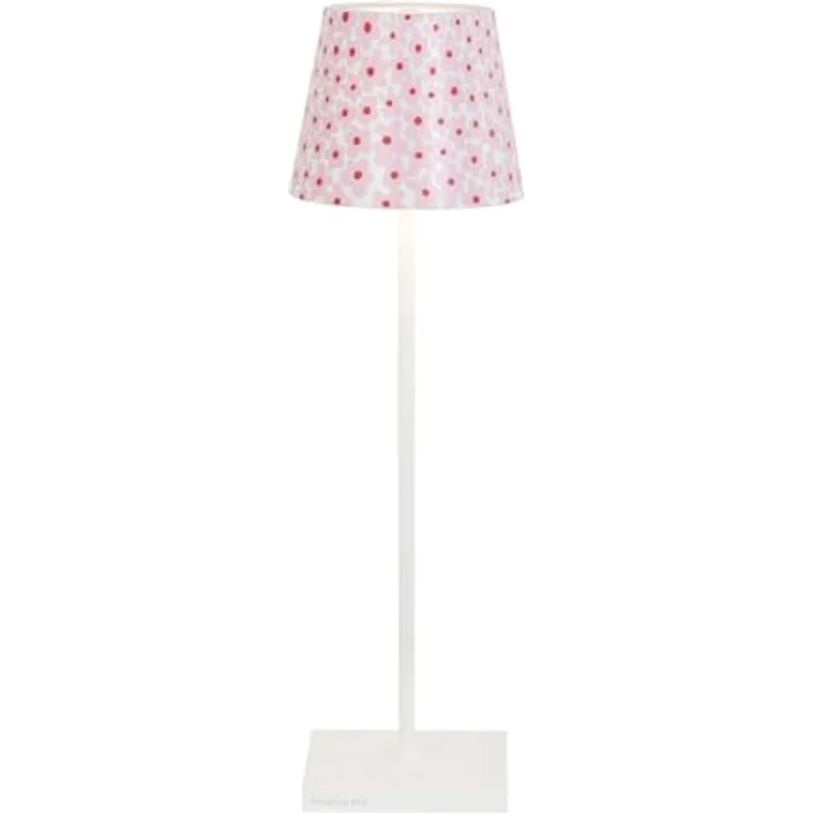 Zafferano, Poldina Pro Lampe mit Cover, Kabellose, Wiederaufladbare Tischlampe mit Touch Control, Auch für den Außenbereich Geeignet, Dimmer, 2200-3000 K, Höhe 38 cm, Farbe Weiß - Rosa Blumen – Bild 1