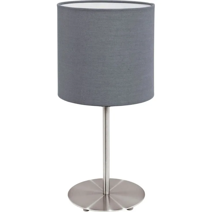 Eglo 31596 Tischlampe PASTERI nickel-matt, Textil grau E27 max. 1X60W H:40cm Ø18 mit Kabelschalter