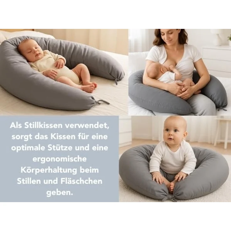 XDREAM Stillkissen Schwangerschaftskissen, Lagerungskissen, mit weichem Microfaserbezug, 1-tlg, XXL Stillkissen, Seitenschläferkissen mit Bändern zum Knoten, 190 cm – Bild 3