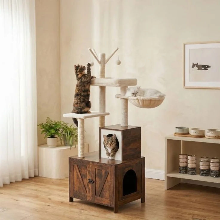 Relaxdays Kratzbaum mit Katzenklo-Schrank 150 cm – Bild 2