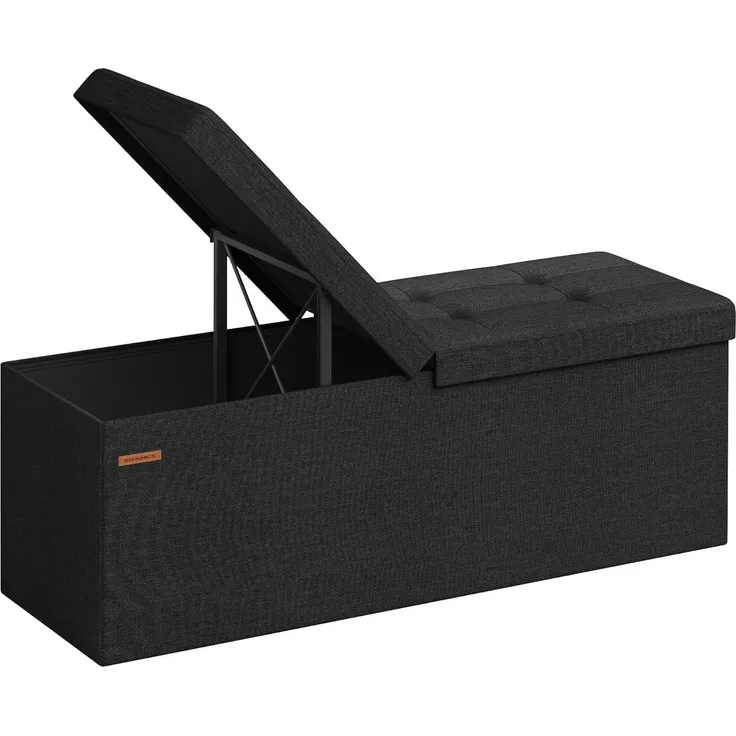 Songmics Sitzbank mit Stauraum, klappbare Sitztruhe, Aufbewahrungsbox, 38 x 110 x 38 cm, Deckel klappbar, bis 300 kg belastbar, für Flur, Wohnzimmer, Schlafzimmer, tintenschwarz LSF076B01