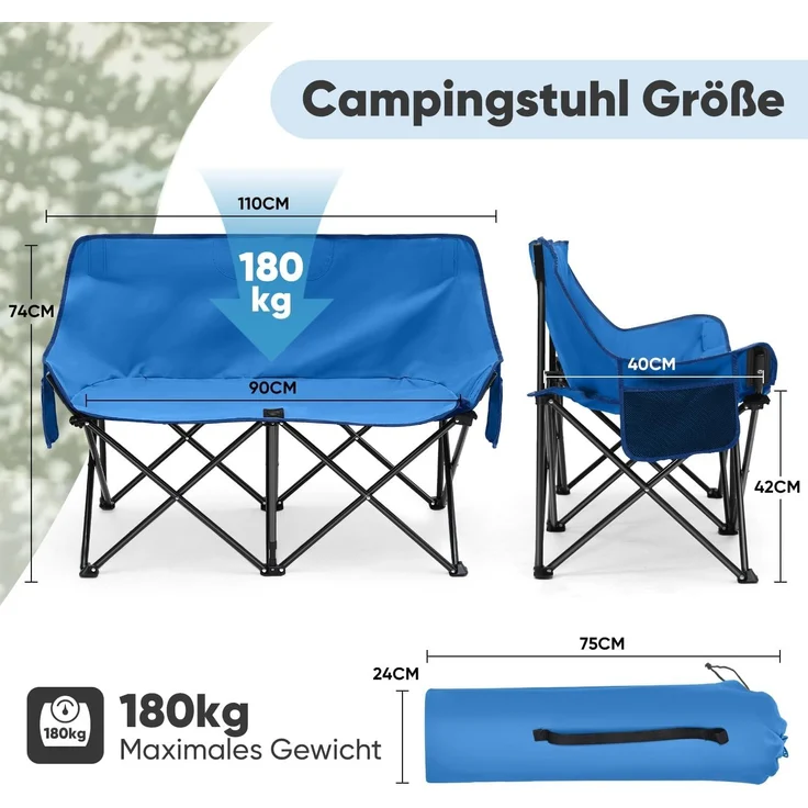 Sunula Klappbares Campingsofa für 2 Personen, Blau – Bild 3