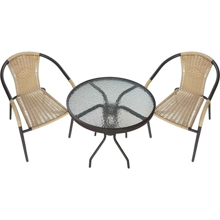 LC Garden Gartentisch Garvista Garten Set Balkontisch mit Gartenstühlen Ø60cm rund braun (Balkonset, 3-St)