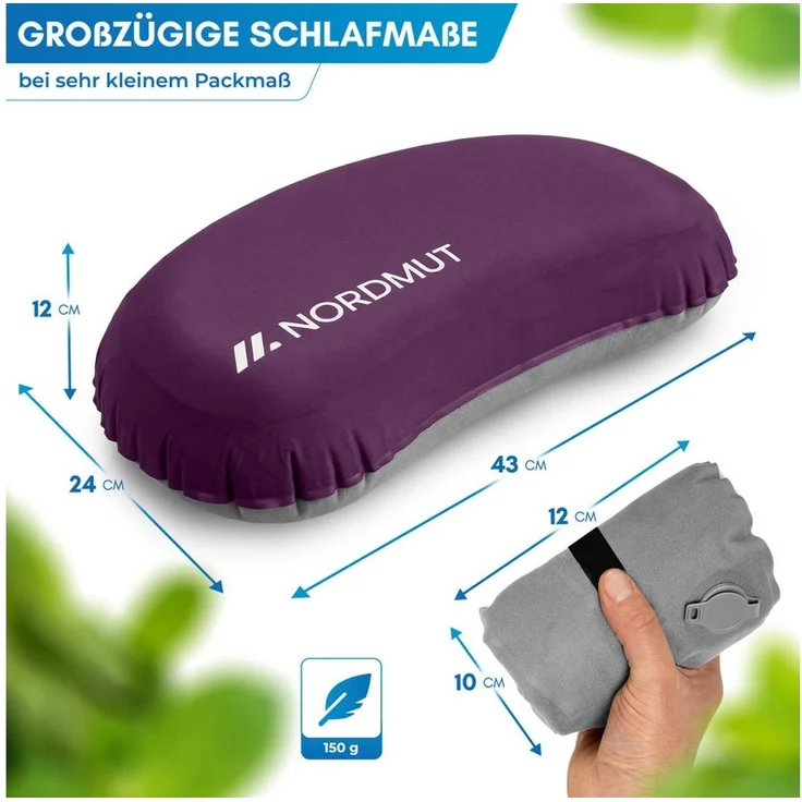 Nordmut Reisekissen aufblasbar & ergonomisch für Camping & Outdoor, kompakt & ultraleicht, Spar-Set, 1-tlg, Nordmut Rago + Kompressionsbeutel, Trekking, Schlafkissen für Nacht, waschbarer Bezug, Kompressionsbeutel – Bild 2