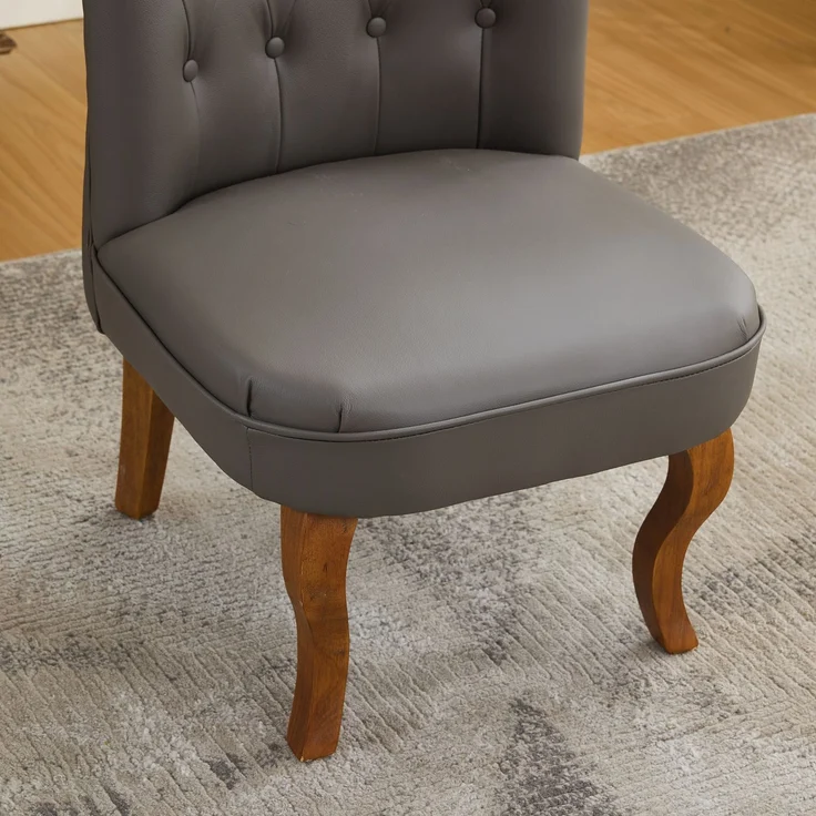 Echtleder Sessel, Loungesessel Wohnzimmer,Kautschukholz Massivholz, Einzelstuhl,Pull-Point Knöpfe, Esszimmerstuhl,bis 150 kg,Grau – Bild 6