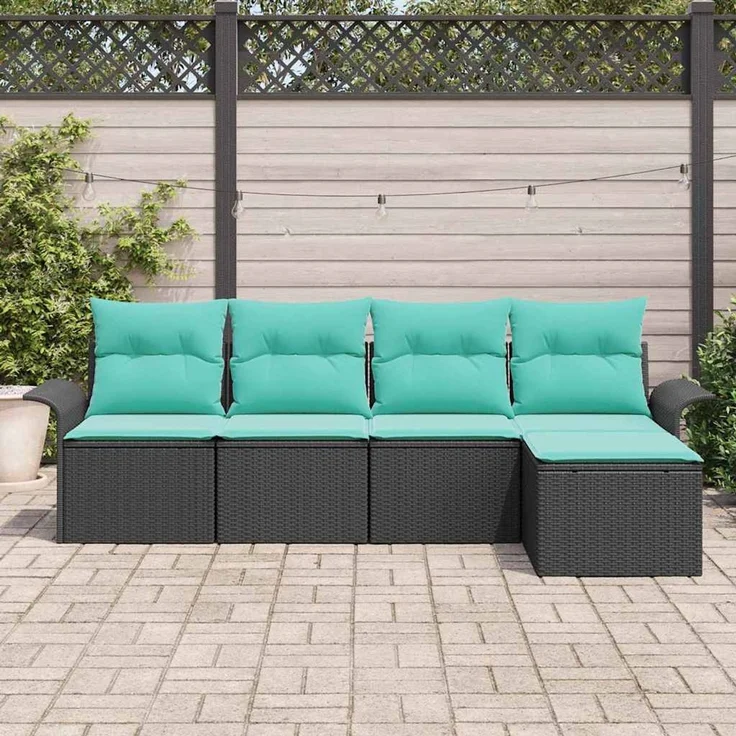 vidaXL Gartensofa-set mit Speicher 5 pcs Schwarz Poly-Rattan 3353995 – Bild 3