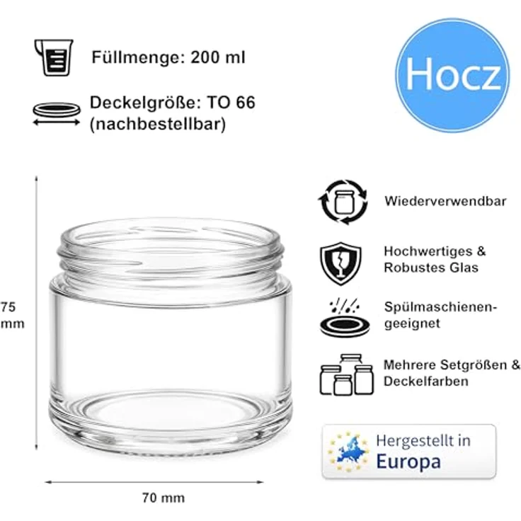 hocz 25x Marmeladengläser 200 ml | ohne Deckel TO 66 | Einmachgläser ohne Schraubdeckel zum befüllen | Sturzgläser für Marmelade Schraubgläser | leere Gläser Set | 25 Stück – Bild 2