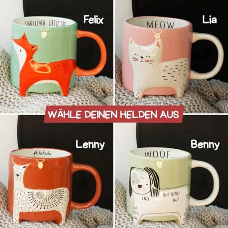Winkee Becher Cute Animal Kaffeebecher Lama, Keramik – Bild 6