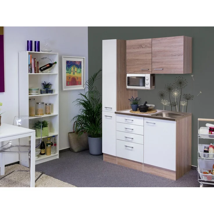 Flex-Well Küchenzeile Samoa, Gesamtbreite 130 cm, mit Apothekerschrank und Mikrowelle etc. – Bild 1