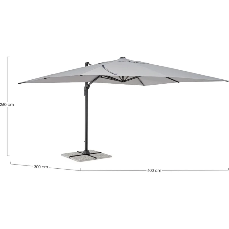 Sonnenschirm Vega aus Aluminium, modern und 360° schwenkbar, hellgrau, rechteckig 3x4 m – Bild 1