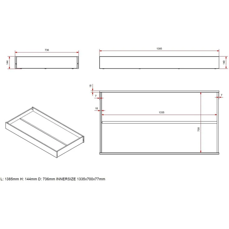 Bettschublade Karie 139x74x14 Bettschubkasten MDF Grau – Bild 4