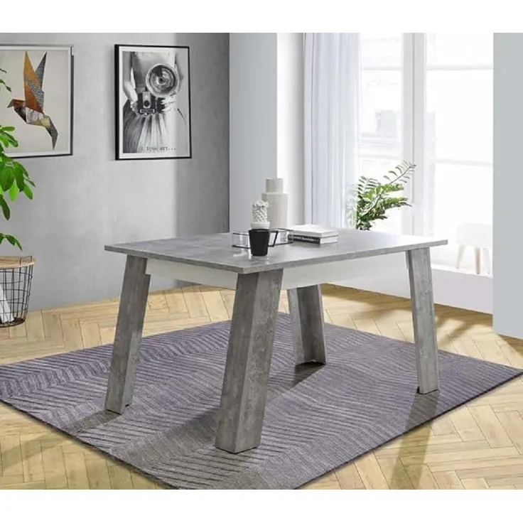 Forte Zumba weißer Esstisch 140, ausziehbar, Esszimmer, Wohnzimmertisch, Holzwerkstoff, Betonoptik Hellgrau/Weiß, 140 cm breit x 75 cm hoch x 90 cm tief