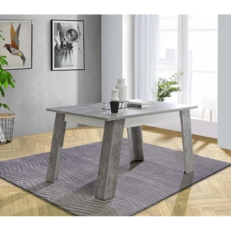 Forte Zumba weißer Esstisch 140, ausziehbar, Esszimmer, Wohnzimmertisch, Holzwerkstoff, Betonoptik Hellgrau/Weiß, 140 cm breit x 75 cm hoch x 90 cm tief