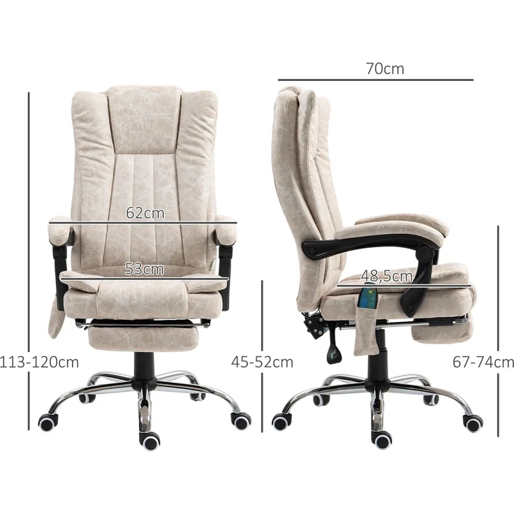 MELAYR, Bürostuhl mit Massage- und Heizfunktion, verstellbarer Höhe, verstellbarer Rückenlehne, 79 x 36 x 65 cm, Creme – Bild 5