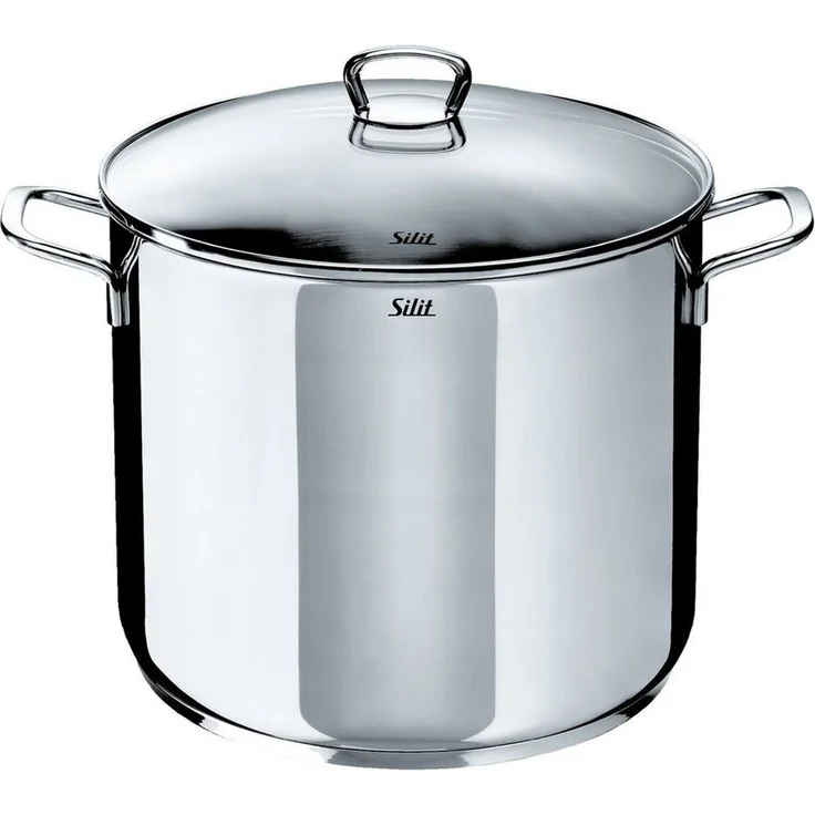 Silit Gemüse- Suppentopf Induktion 28cm, Glasdeckel, Topf hoch 12l, Edelstahl poliert, unbeschichtet, backofengeeignet – Bild 1