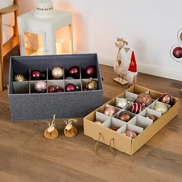 LOVE IT STORE IT Premium Aufbewahrungsbox für Weihnachtskugeln - Box für Christbaumschmuck aus Stoff - 30 Fächer, Tray komplett herausnehmbar - Grau - 58x36x25 cm – Bild 9