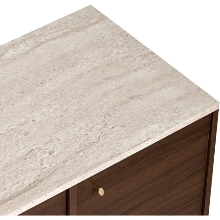 Hanah Home Eleganter Konsolentisch, 180 cm, Travertin & Mailänder Nussbaum, 100% melaminbeschichtete Spanplatte, 18 mm dick, Metallgriff | Perfekt für Moderne Wohnzimmer – Bild 6