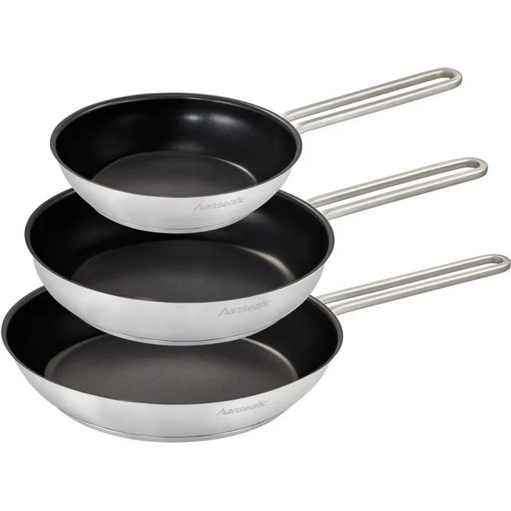 Hanseatic Pfannen-Set DAILY, Edelstahl 18/10 (Set, 3-tlg, 1x Pfanne Ø 20 cm, 24 cm und 28 cm), Bratpfannen mit Antihaftbeschichtung, für alle Herdarten, Induktion – Bild 4