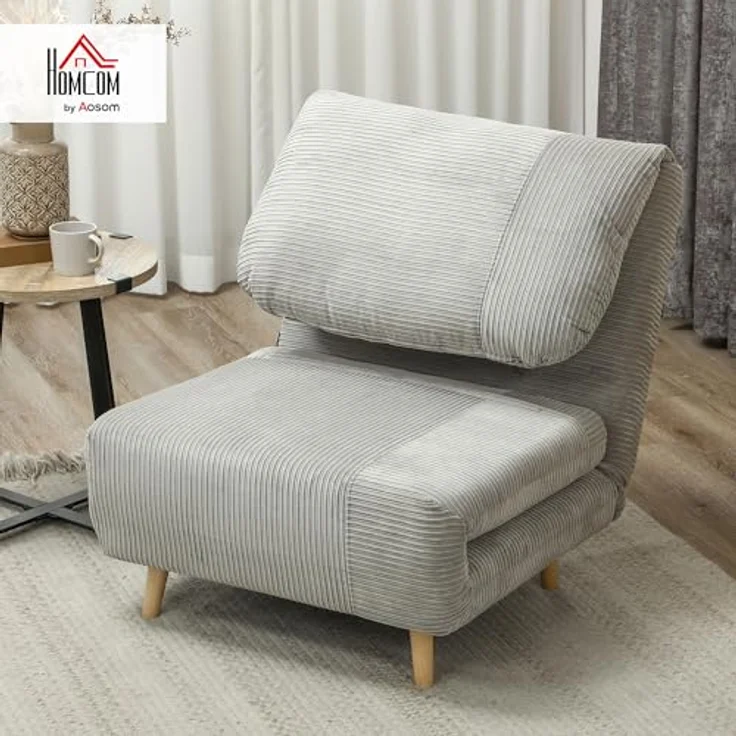 HOMCOM Sessel Verstellbar Klappmatratze Gästebett (Schlafsessel, 1-St, Schlafsofa), für Wohnzimmer, Schlafzimmer, Grau – Bild 3