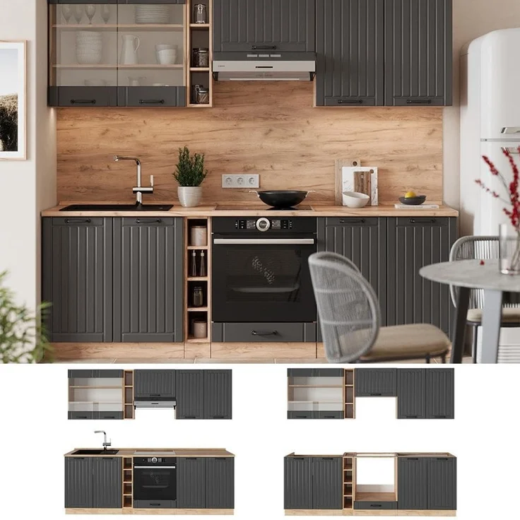 Küchenzeile Fame-Line Dunkelgrau 235 cm , AP Marmor Vicco – Bild 5