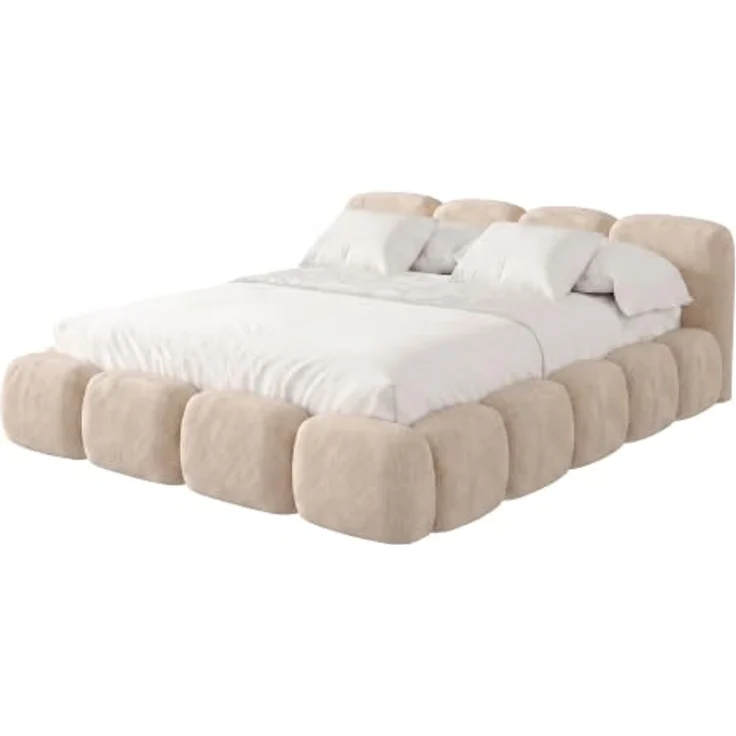 Muffo Polsterbett SUENO, Doppelbett mit Metalllattenrost und Bettkasten, Chenille-Stoff in Creme, 140x200 / 160x200 / 180x200 / 200x200 cm – Bild 3