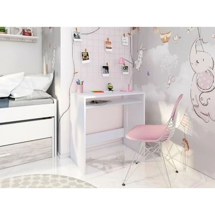 Dmora - Schreibtisch Portland, Linearer Schreibtisch mit festem Regal, Arbeits- oder Bürotisch für PC, 79x43x78 cm, Weiß – Bild 4