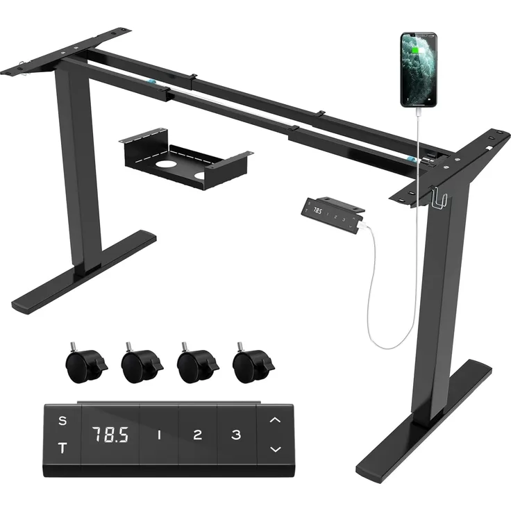 JUMMICO Höhenverstellbarer Schreibtisch Gestell mit USB-Buchse und Touchscreen-Tastatur, Elektrisch Stufenlos Höhenverstellbar Ttischgestell mit Rollen,Steh Schreibtisch Stehpult（Schwarz）