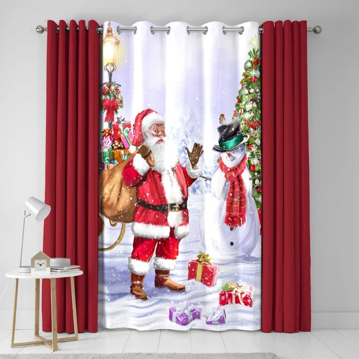 Fusion - Traditioneller Weihnachtsvorhang B 55 x L 84 (138 x 214 cm) – Öse – Weihnachtsmann Vorhang für Weihnachten – Weihnachtsvorhang/Schneemann Vorhang für Schlafzimmer/Wohnzimmer –