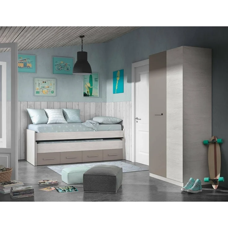 Dmora - Kleiderschrank 2 Türen Abilene, Schlafzimmerschrank, Schrank mit 3 Regalen und Kleiderstange, 90x52h200 cm, Weiß und Braun – Bild 4