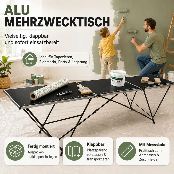 Tapeziertisch Alu Flohmarkttisch 300x60 cm Klapptisch klappbar mit Messskala – Bild 2