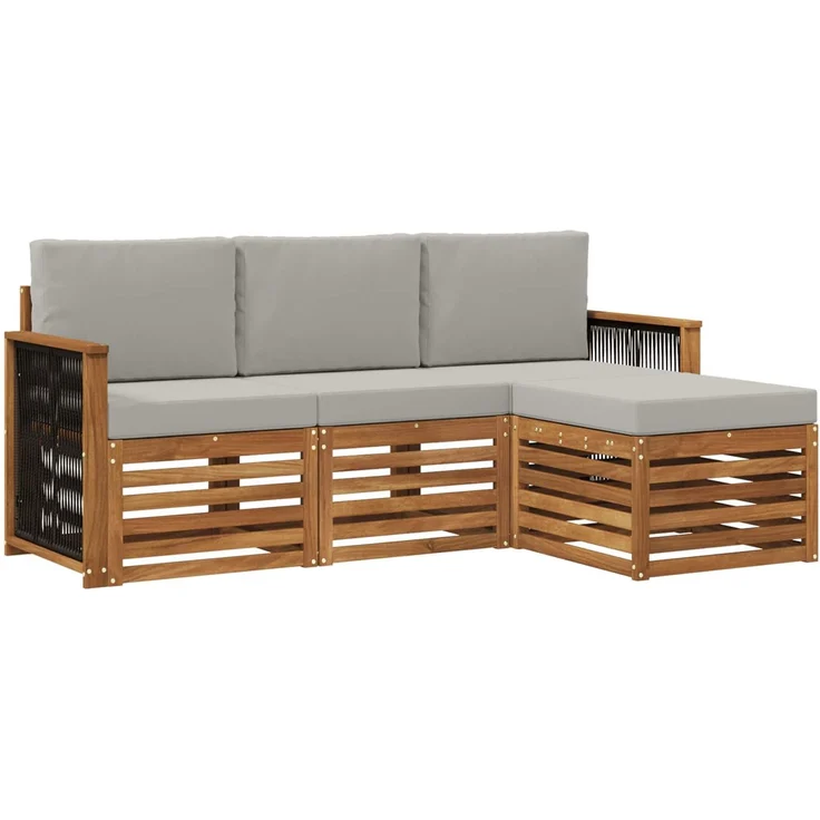 vidaXL Outdoor-Sofagarnitur 4 stk. 4-Sitzer Natur und Hellgrau 3384202 – Bild 2