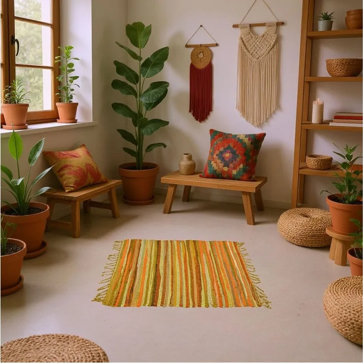 Marrakesch Orient & Mediterran Interior Badematte 3er Set Callum Gelb Teppich 90×50cm, Boho-Vorleger aus Baumwolle, Baumwolle