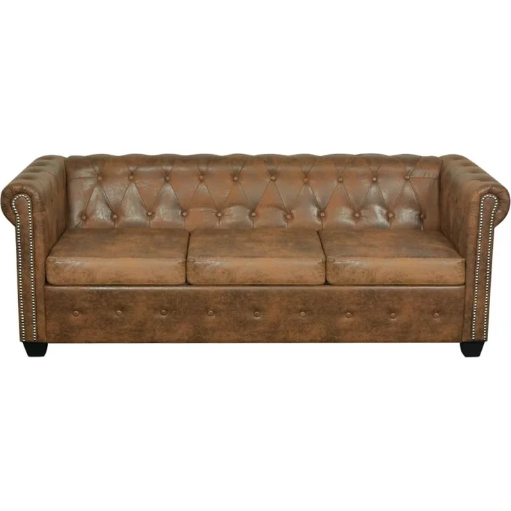 vidaXL Chesterfield-Sofa 3-Sitzer Kunstleder Braun 243620 – Bild 2